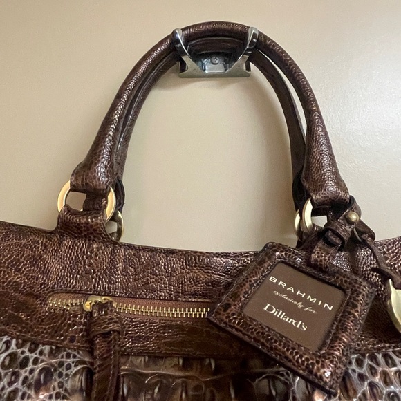 NWOT Brahmin Dark Toffee Embossed Leather Handbag - Picture 5 of 9